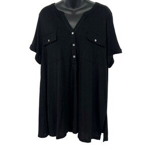 J. Jill Women Black Button Shirt Pocket Top XLP Petite Linen Extra Large NWT New